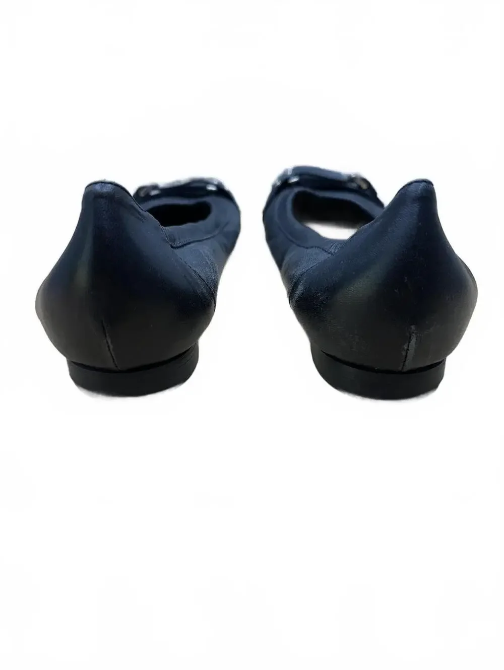 AGL Black Leather Ballet Flats with Patent Toe Cap and Buckle Detail